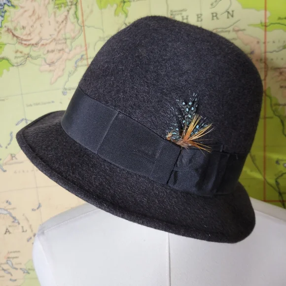 Vintage "A Gambini Firenze" Gray Fedora Hat with Feather Accent Blokecore - Picture 5 of 8